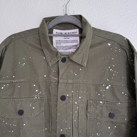 Oak & Acorn Jacket Womens Small Painter Cropped Cut Off Shacket Paint Splatter - Picture 2 of 11